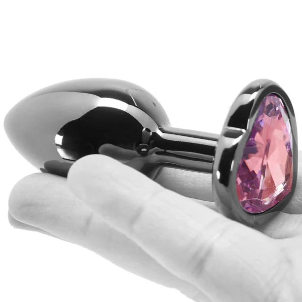 Shots Ouch! Heart Gem Butt Plug Small - Gunmetal/Amethyst
