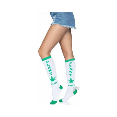 Plant Based Knee Highs Os White green
