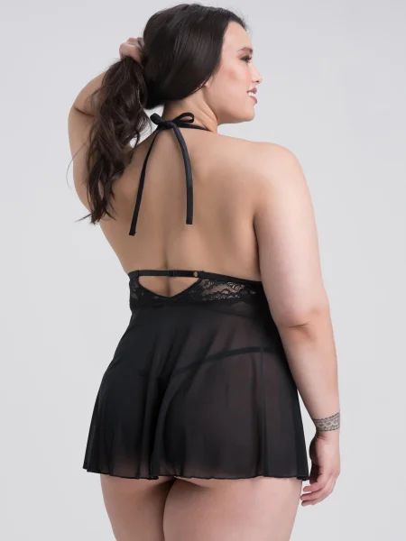 Lovehoney Plus Size Peek-a-Boo Black Lace Babydoll Set