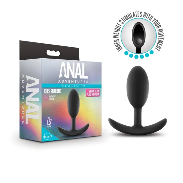 Anal Adventures Platinum - Silicone Vibra Slim Plug - Medium - Black