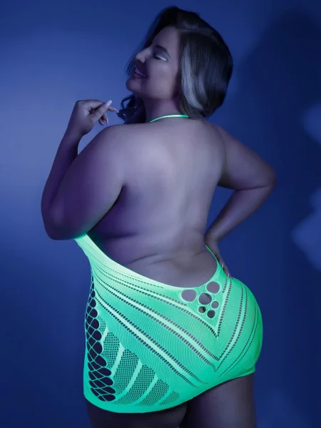 Fantasy Lingerie Plus Size Neon Green Halterneck Mini Dress
