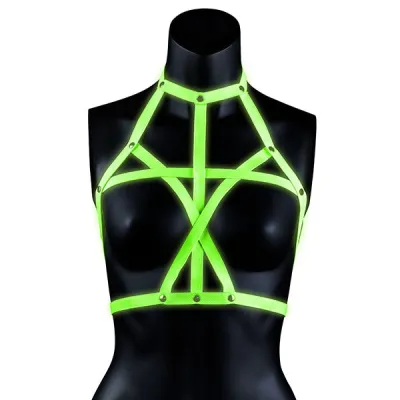 Ouch Glow In Dark Bonded Leather Harness Bra
