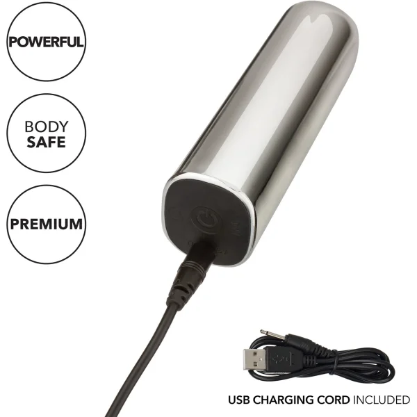 Glam Supercharged Waterproof Rechargeable Power Bullet By CalExotics - Silver