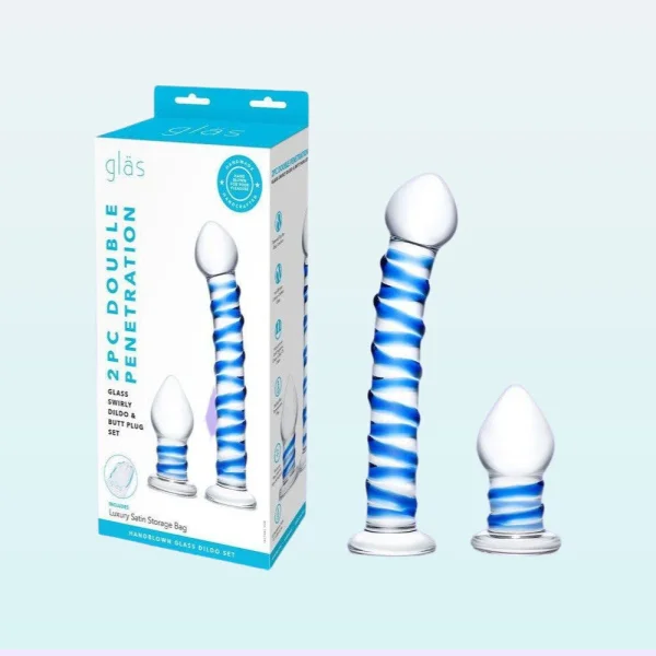 Gläs Double Penetration Swirly Galss Dildo and Butt Plug Set