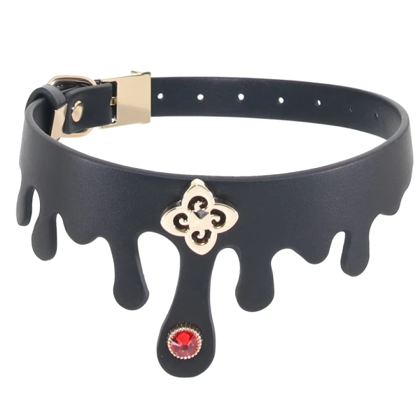 Fetish & Fashion Elvira Collar With Ruby Jewel By NS Novelties - Black & Gold