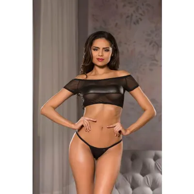 Allure Off The Shoulder Top And G string Black L xl