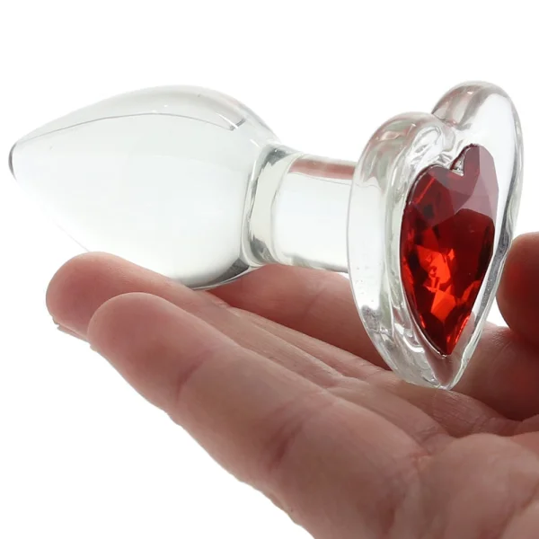 Adam & Eve Small Red Heart Gem Glass Plug