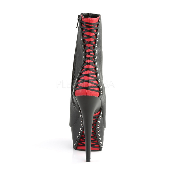 6 inches Heel, 1 3/4 inches PF Peep Toe Corset Style Ankle Boot, Side Zi