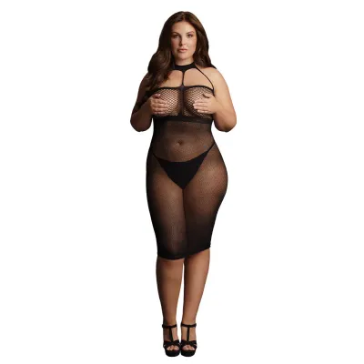 Le Desir Black Sheer Mesh High Neck Dress