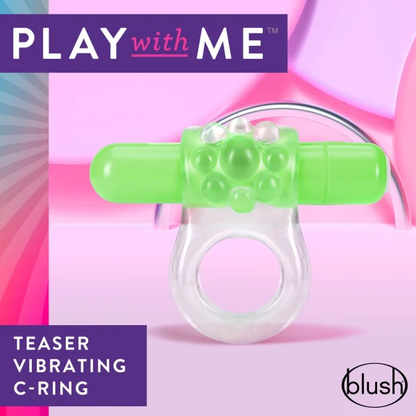 Cockring W/Clit Stimulator - Play With Me  Teaser Vibrating C-Ring  Green - Blush Novelties
