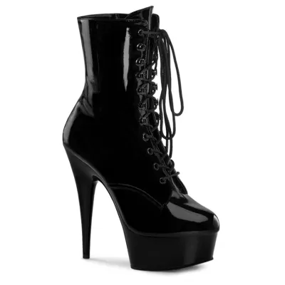 Delight 6 Heel Black Patent Platform Ankle Boot By Pleaser
