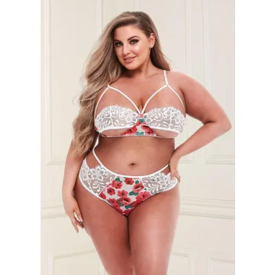 White Floral Lace Cutout Lingerie Set
