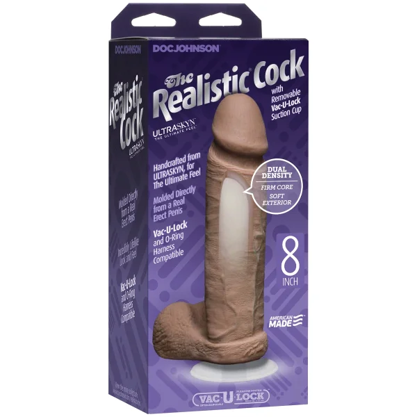 Doc Johnson The Realistic Cock UR3 8" - Vac-U-Lock Compatible Suction Cup - Caramel