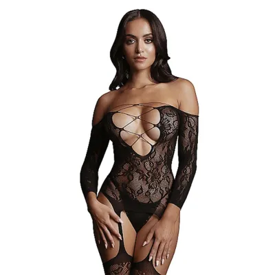 Le Desir Black Criss Cross Bodystocking