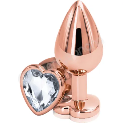 Rear Assets Rose Gold Metal 2 4 Butt Plug With Clear Heart Gem