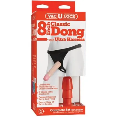 Vac U Lock 8 Inch Classic Dong With Ultra Harness
