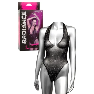 Radiance Deep V Neck Bodysuit with Rhinestone Accents By California Exotic