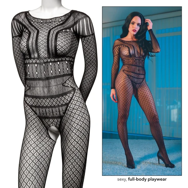 Scandal Full Length Lace Body Suit - One Size - Black