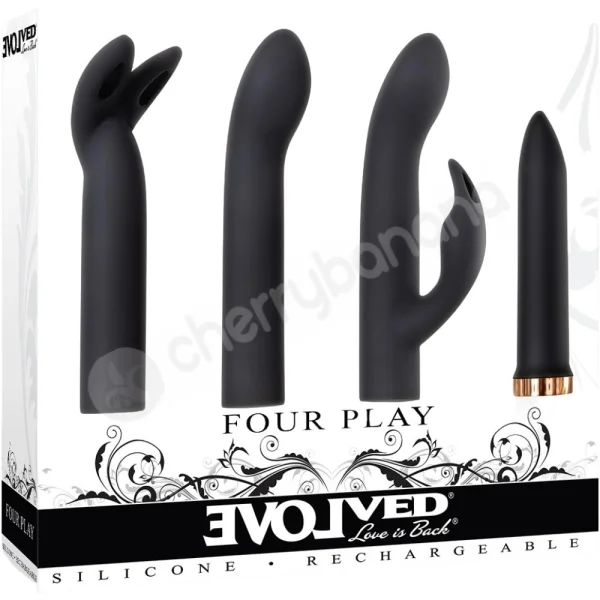 Evolved Four Play Black Bullet Vibrator With 3 Attachable Silicone Sleeves