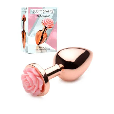 Booty Sparks Rose Gold Butt Plug with Pink Flower Medium