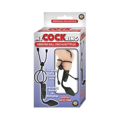 My Cock Ring Vibrating Ball Cinch Butt Plug Black