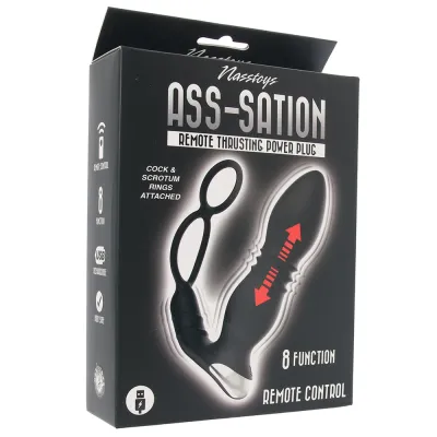 Ass Sation Thrusting Power Plug with Dual Ring in Black
