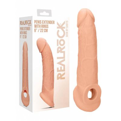 RealRock 9 Penis Extender with Rings Flesh 22 cm Penis Extension Sleeve
