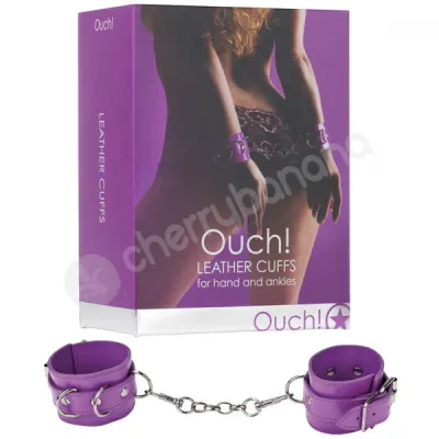 Ouch Purple Leather Cuffs