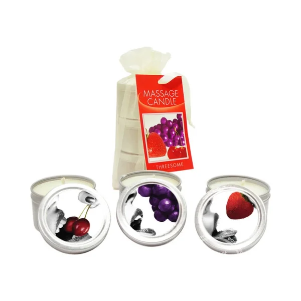 Earthly Body Edible Massage Candle Threesome (strawberry, Grape & Cherry In 2oz Size)