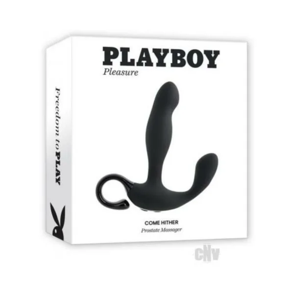 Prostate Massagers:  Playboy Come Hither Rechargeable Remote Controlled Silicone Vibrating Prostate Massager Black