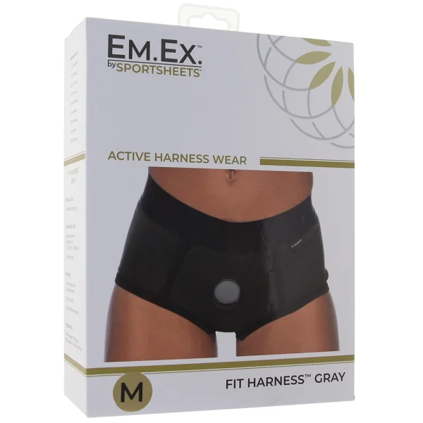 EM.EX. Active Harness Wear - Fit Strap-On Harness Brief By Sportsheets - Gray, Medium - Waists 25" to 28"