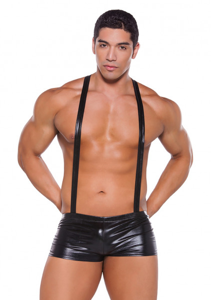 Zeus Wetlook Suspender Shorts - Black - Lingerie for Men