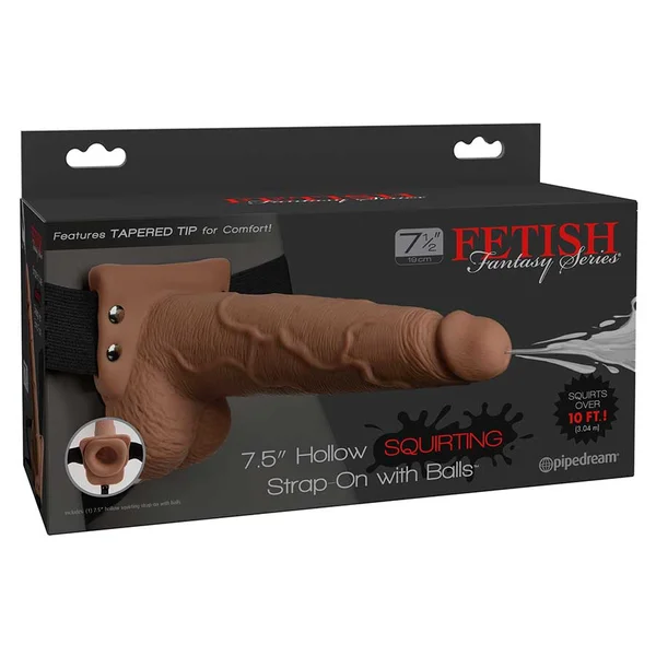 7 Inch Tan Squirting Hollow Realistic Strap-On with Balls by Fetish Fantasy — image 7 of 7