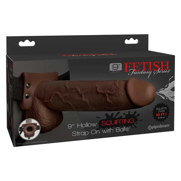 9 Inch Brown Squirting Hollow Realistic Strap-On with Balls by Fetish Fantasy — image 8 of 8