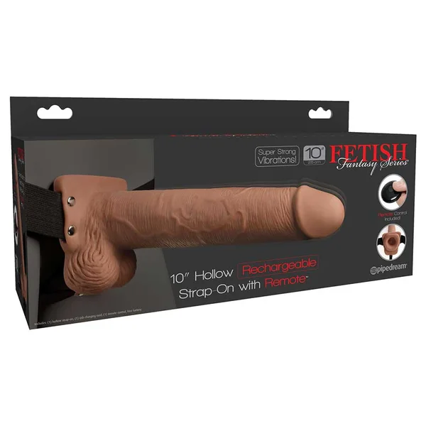 10 Inch Tan Hollow Rechargeable Vibrating Strap on by Fetish Fantasy — image 10 of 10