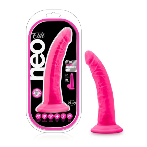 Blush Neo Neon Pink Elite 7.5 Inch Silicone Dual Density Cock — image 6 of 6