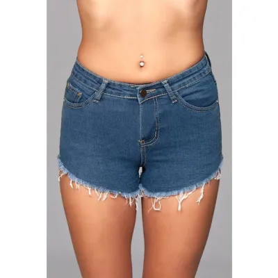 Looped In Distressed Denim Shorts Blue L