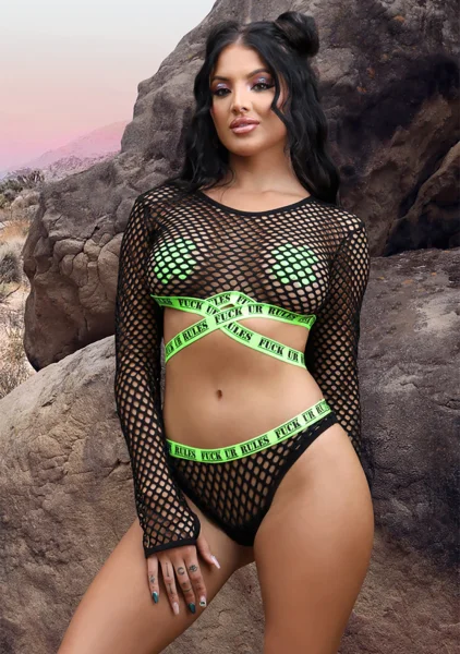 Fuck Ur Rules Long Sleeve Crop Top, Panty and Pasties