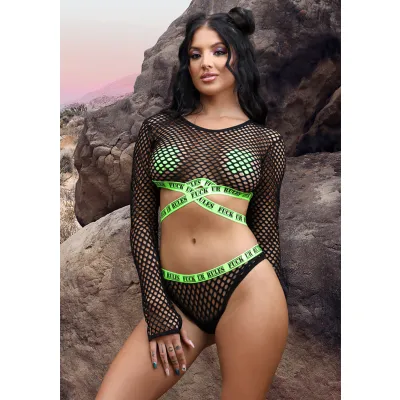 Fuck Ur Rules Long Sleeve Crop Top Panty and Pasties