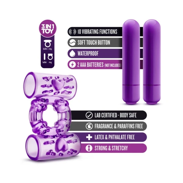 Play With Me - Double Play - Dual Vibrating Cockring - Purple