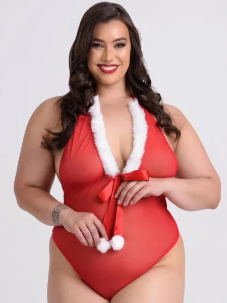 Lovehoney Plus Size Christmas Pom-Pom Red Sheer Body