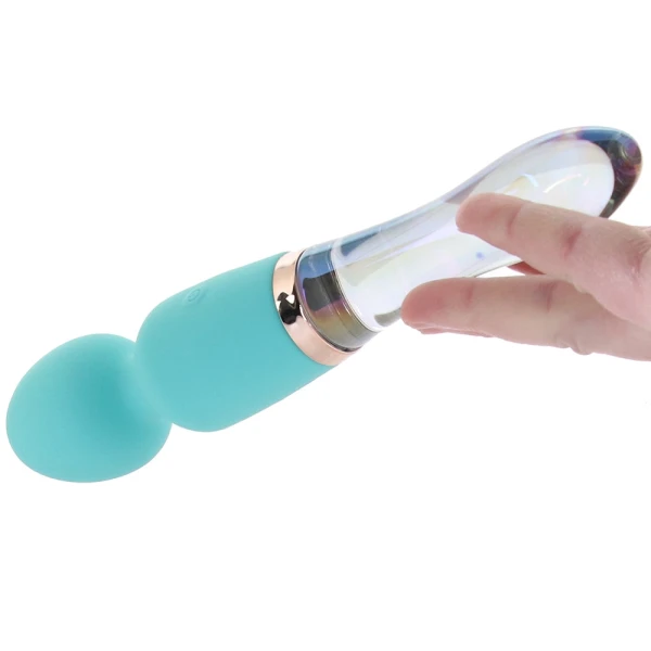 Prisms Vibra-Glass 10X Turquoise Rechargeable Silicone & Glass Dual Ended Wand Style Vibrator