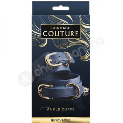 Bondage Couture Ankle Cuffs Blue Gold Luxurious Restraints