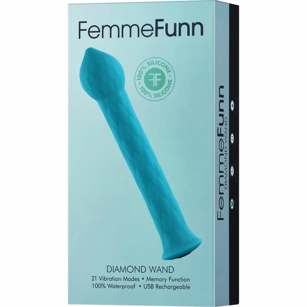 Diamond Wand Rechargeable Silicone Wand Style Vibrator By FemmeFunn - Turquoise