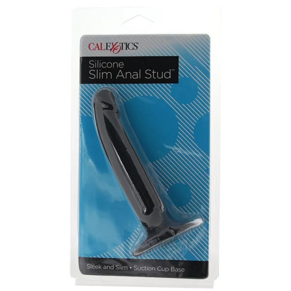 Silicone Slim Anal Stud Suction Cup Dildo By CalExotics - Black