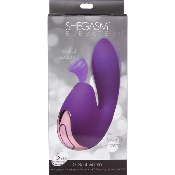 Shegasm Elevate Rechargeable Silicone G-Spot Vibrator With Clitoral Suction - Purple