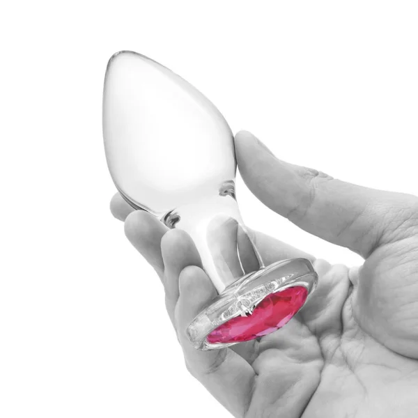 Gläs Heart Jewel Glass Butt Plug 3 Piece Anal Training Set - Clear With Pink Jewel
