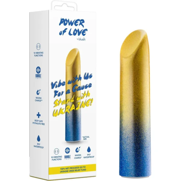 Power Of Love Ukraine Rechargeable Waterproof Power Vibe By Blush - Gold & Blue