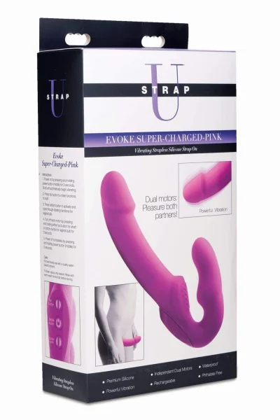 Evoke Rechargeable Vibrating Silicone Strapless Strap-on - Pink