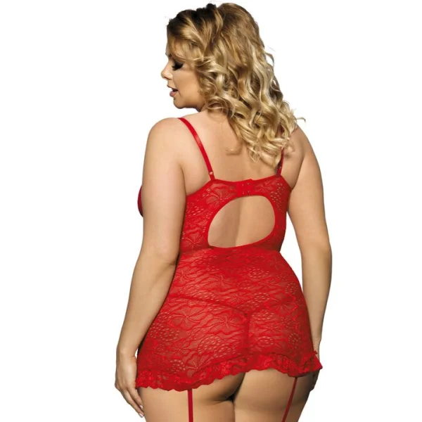Bondara Belle Bowtiful Plus Size Garter Chemise - Red or Black — image 4 of 4